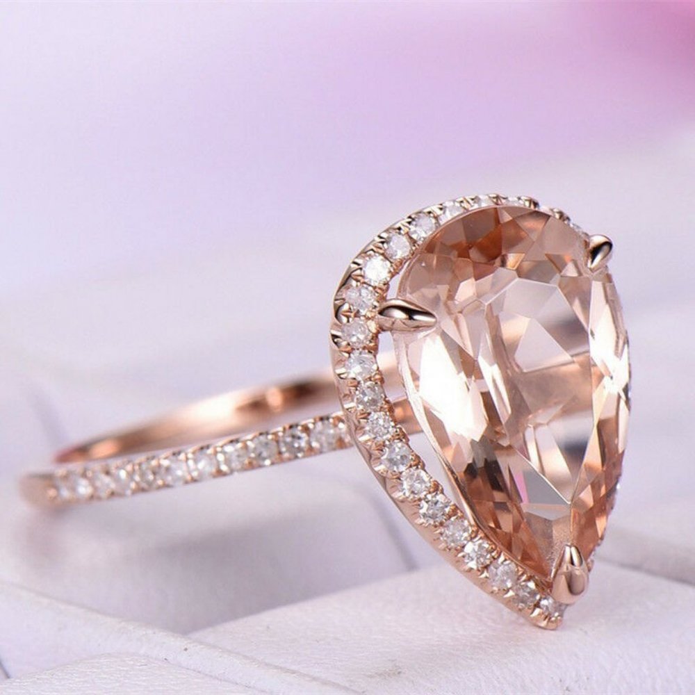 NEW 925 Rose Gold Filled Pear Cut Crystal Ring - Picture 1 of 7